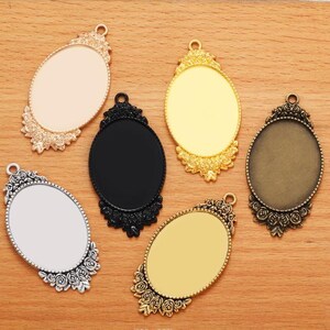 10pcs 53x32mm antiqued Silver/antiqued bronze/antiqued gold/black rose flower cameo/cabochon pendant blanks/bezel trays(40x30mm incavity)