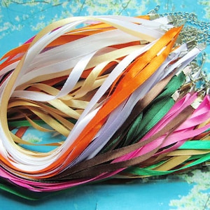 new handmade 5pcs 12-24 inch adjustable assorted(more than 20 colors)6mm width 2 silk ribbon necklace cords with lobster clasps