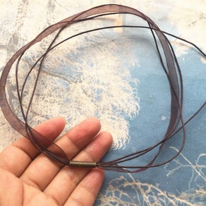 2pcs 7mm width 12-24 inch for your choose brown voile ribbon with cotton cords necklace cords with antiqued bronze stainless needle clasps
