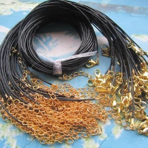 NEW small gold plated finish--15pcs 1mm 12-36 inch adjustable for your choose black korea wax string snake necklace cords