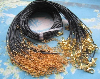 NEW small gold plated finish--30pcs 1mm 12-24 inch adjustable for your choose black korea wax string snake necklace cords