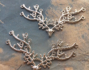 10pcs 80x45mm bright silver Elk dear antler/horn charms pendants connectors findings