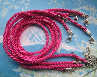 New come-- 10pcs 16-18 inch 3mm hot pink braided silk necklace cords with very strong finish