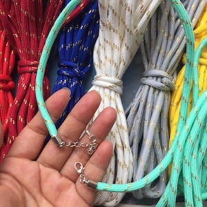 2pcs 12-38 inch 5mm 11 colors for your choose Shiny gold line Dopamine Rope/Polyester rope necklace cords with White K silver finish