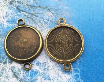 10pcs 26.6mm antiqued bronze round picture/photo frame/bezel trays charms connector--perfect for making bracelet,anklet and necklace