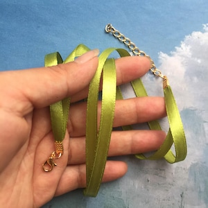 new handmade 5pcs 12-24 inch adjustable assorted(more than 20 colors)6mm width 2 silk ribbon necklace cords with bright gold lobster clasps
