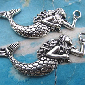10pcs tibetan silver 78x34mm Large Mermaid Charms Findings image 1