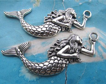 10pcs tibetan silver 78x34mm Large Mermaid Charms Findings