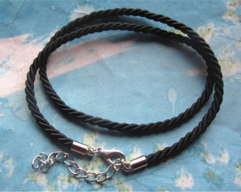 New come-- 10pcs 12-24 inch for your choose 3mm black braided silk choker necklace cords with round stainless finish