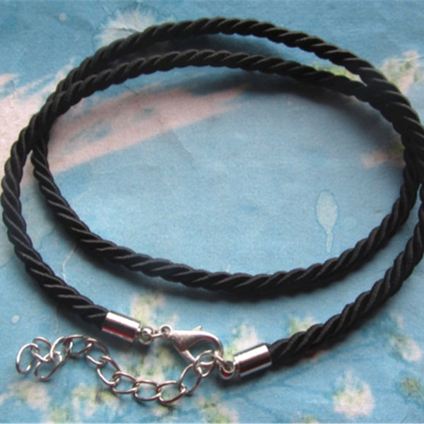 New come-- 10pcs 12-24 inch for your choose 3mm black braided silk choker necklace cords with round stainless finish