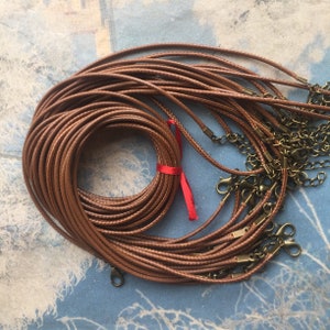 Antiqued bronze finish--15pcs 12-24 inch 2mm light brown korea wax cotton SNAKE BONE necklace cords with clasps and extention chains