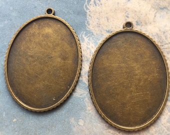 New COME heavy and strong large 5pcs antiqued bronze oval bezel base metal setting pendant blank-36x48mm for the inner cavity