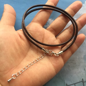 5pcs 12-36 inch adjustable 2.5mm Black/dark brown korea leather snake necklace cords with round silver finish