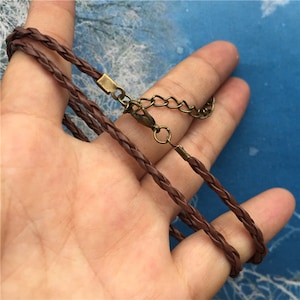 ANTIQUED Bronze finish--12-26 inch adjustable for your choose brown faux braided leather necklace cords