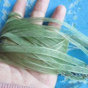 VERT SAUGE nouveau fait main 10 pièces 12-24 pouces réglable largeur 7 mm 2 cordons de collier ruban d'organza voile avec fermoirs mousqueton