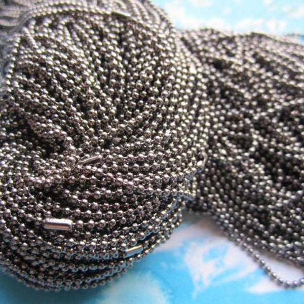 10pcs 27 inch 1.5mm gunmetal  plated ball necklace chain with matching connectors