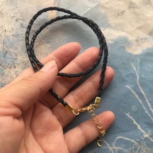 Bright Gold finish-15pcs 12-24 inch adjustable 3mm black braided faux leather necklace cords with lobster clasps and extention chains