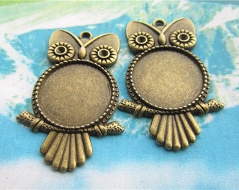 New come--10pcs 47x26mm antiqued bronze round picture/photo frame charms/pendants owl blanks(fit 20mm cabochon)