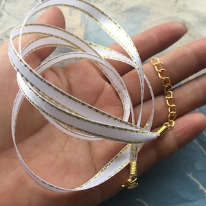 new handmade 10pcs 12-24 inch adjustable White 6mm width 2 silk ribbon necklace cords with bright gold lobster clasps