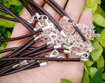 30pcs 12-24 inch adjustable for your choose 2.0mm brown genuine leather necklace cords with SILVER PLATED lobster clasps,very small ends