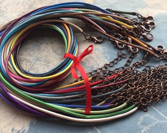 Free Shipping-- high quality 50pcs 16-18 inch adjustable 1.5mm korea leather necklace cords with antiqued copper very small finish