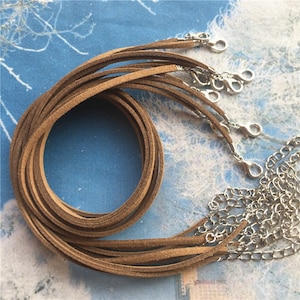 15pcs 12-26 inch adjustable for your choose 3mm brown flat suede leather necklace cords