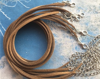 15pcs 12-26 inch adjustable for your choose 3mm brown flat suede leather necklace cords