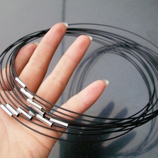 NEW NEW NEW 5pcs 16-24 inch 1mm black stainless steel necklace cords/wires with stainless steel magnet clasps