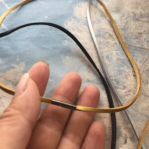 5pcs 3x1.5mm 12-28 inch  your choose Black/gold/silver flat suede leather choker necklace cords with gunmetal stainless needle clasps