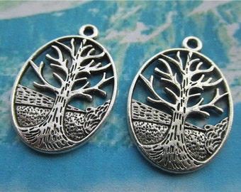 50pcs 35x24mm antiqued silver oval Life Tree charms findings