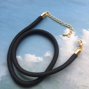 2pcs 12-38 inch 5mm black Polyester rope necklace cords with bright gold finish