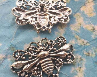 8pcs 50x30mm antiqued Silver large bee charms findings