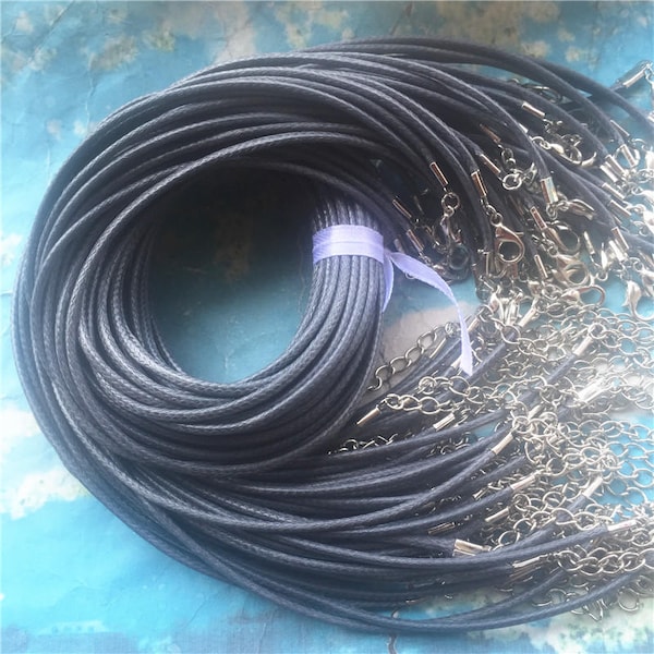 15pcs 12-24 inch 2mm dark grey korea wax cotton SNAKE BONE necklace cords with clasps and extender