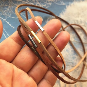 5pcs 3x1.5mm 12-36 inch  flat suede leather choker necklace cords with bright gold stainless needle clasps