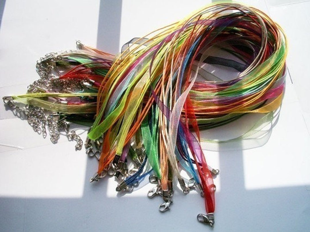15pcs 18-20 Inch Adjustable Assorted Organza Ribbon Necklace Cords With ...