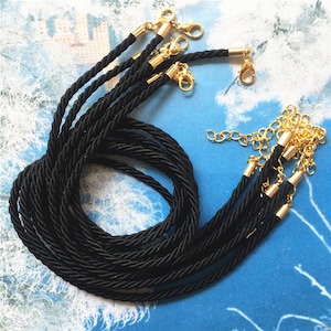 New come-- 10pcs 12-24 inch 3mm Black braided silk choker necklace cords with Gold round plated cap finish