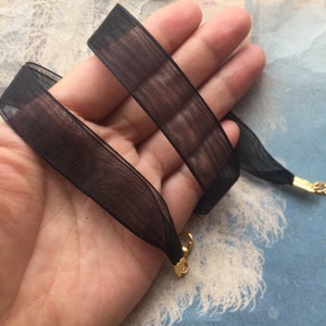 Black --new handmade 10pcs 12-24 inch adjustable 15mm width 2 voile organza ribbon necklace cords with lobster clasps