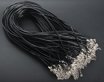 Baby Size--100pcs 12-14 inch adjustable 2mm black genuine leather necklace cords with lobster clasps and extention chains