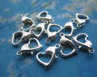 high quality 50pcs 12mm silver plated heart shape lobster clasps lead free --pefect for necklace cords and your charms