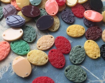 48pcs 17x12mm assorted filigree resin rose flower oval shape resin cabochon/cameos/cabs connectors
