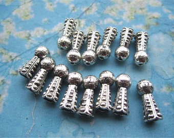 Nouveau 50 pcs 16x8mm capuchon en alliage de zinc argent vieilli/extrémités de cordon/capuchons de gland résultats de breloques