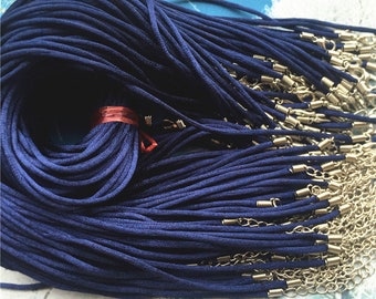 15pcs 22-24 inch adjustable 2mm navy blue satin necklace cords with spring fold crimg finish