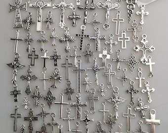 100pcs antiqued silver assorted cross/crucifix Charms Findings--cross collections