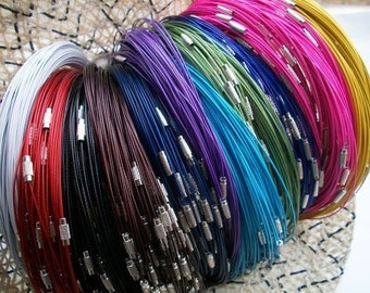 100pcs assorted (more than 20 colors)18 inch 1mm stainless steel necklace whire with small screw clasps