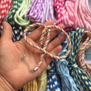 2pcs 12-38 inch 5mm 14 colors for your choose Dopamine Rope/Polyester rope necklace cords with white k silver finish