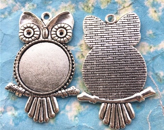 New come--5pcs 57x30mm Antiqued silver round picture/photo frame charms/pendants owl blanks(fit 25mm cabochon)