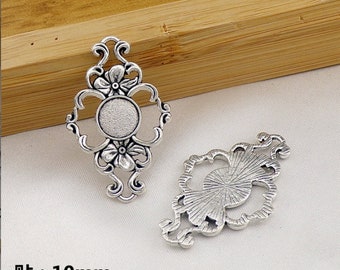 20pcs 10mm(cabochon size ) antiqued silver flower  picture/photo frame/bezel trays charms connectors