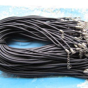 high quality 50pcs 12-24 inch adjustable 3mm black rubber necklace cords/lobster clasps