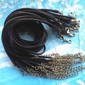 50pcs 12-30 inch adjustable for your choose 3mm black flat suede leather necklace cords with antiqued bronze finish