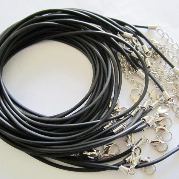 Free shipping—small finish-50pcs 1.5mm 16-18 inch adjustable black rubber necklace cords/lobster clasps